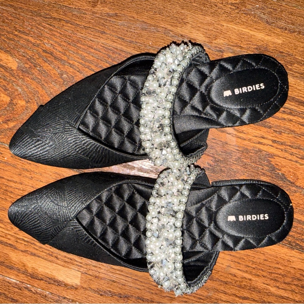 Birdies Black Mules with Embellished Strap
